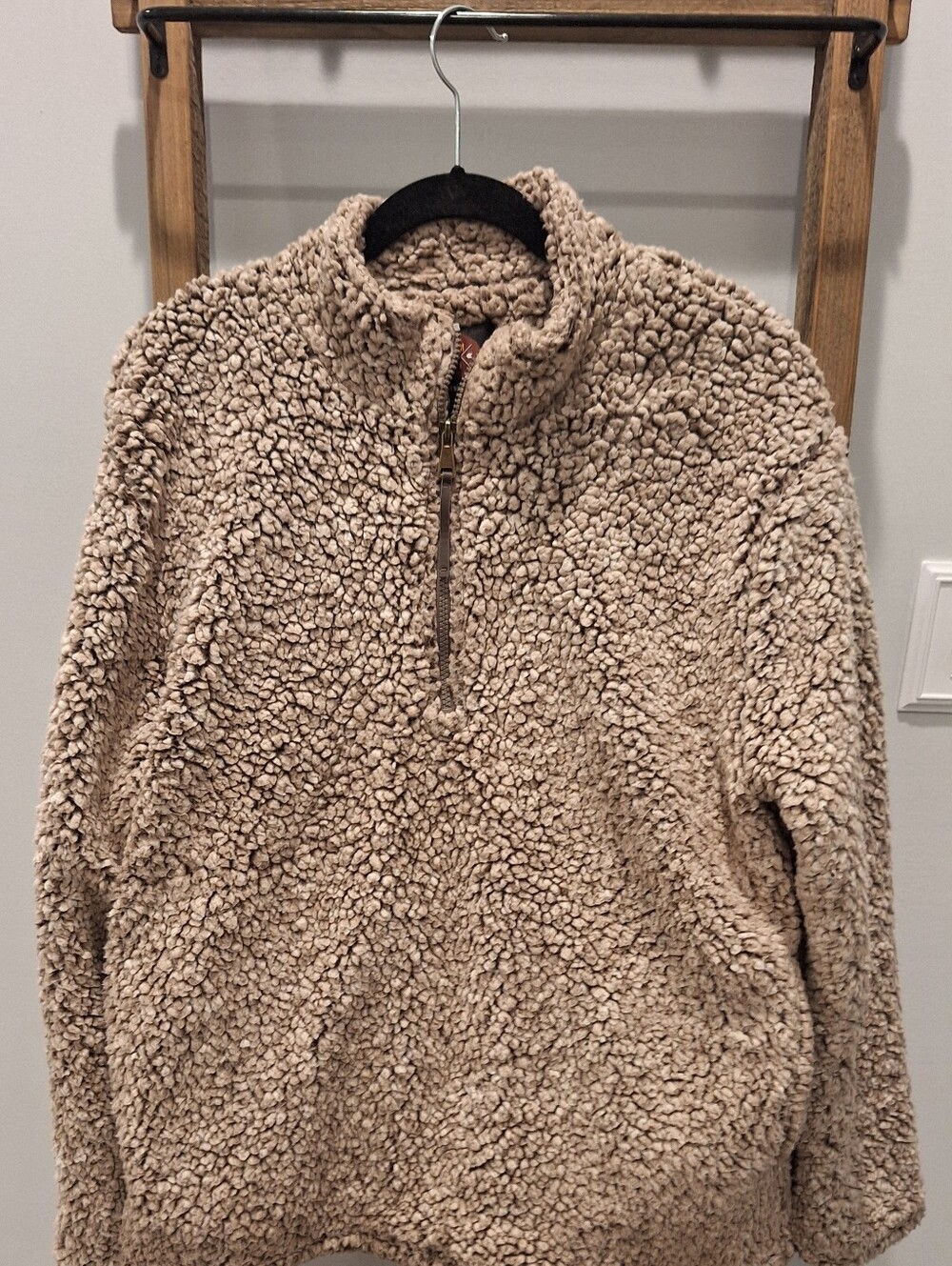 Cozy Teddy Fleece Quarter-Zip Pullover Sweater - Beige